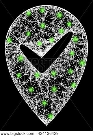 Shiny Net Mesh Valid Place Carcass With Light Spots. Constellation Vector Mesh Created From Valid Pl