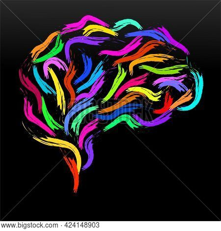 Abstract Creative Brain With Paint Strokes Stock. Colorful Vector Illustration