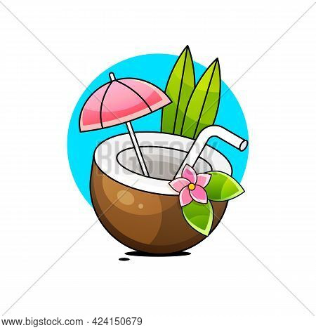 Coconut Tropical Nut Fruit With Cut. Vector Illustration Isolated White Background. Coco Nut Fruit B