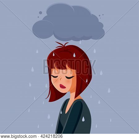 Sad Anxious Woman Feeling Depressed Vector Illustration