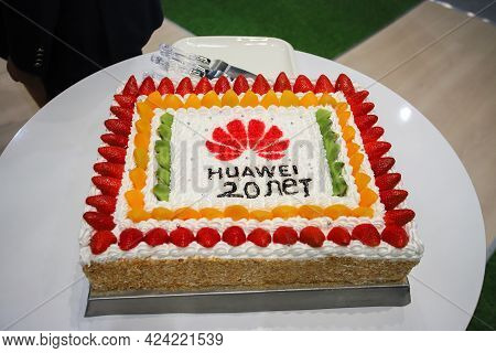 Minsk. Belarus - 01.06.2021: The Stand Of The International Company Huawei Within The Tibo 2021 Exhi