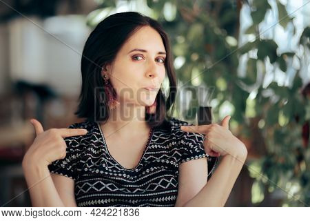 Smug Selfish Vain Woman Pointing To Herself