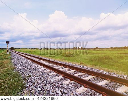 An Old Railroad, The Route Of Travel When The Sun Goes Down And Sees Nature And The Sky.