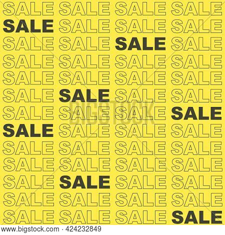 Seamless Yellow Pattern Background With Word Sale Typography On Checkerboard Background. Sans Serif 