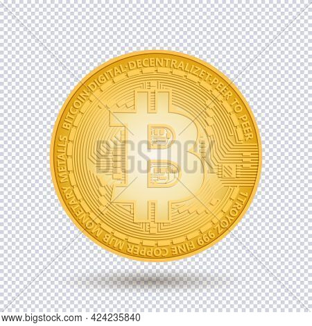 Cryptocurrency Gold Coin With Gold Bitcoin Symbol On The Obverse, Isolated On Transparent Background