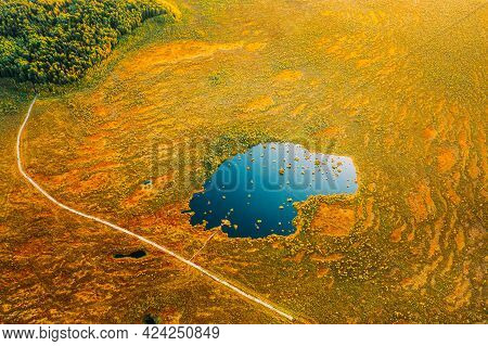 Miory District, Vitebsk Region, Belarus. The Yelnya Swamp. Aerial View Of Yelnya Nature Reserve Land