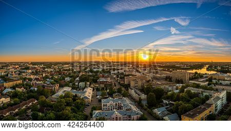Panorama Of The City Of Tver At The Confluence Of The Volga River And The Tvertsa River In Russia Ab