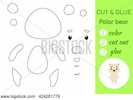 Color, Cut And Glue Paper Little Polar Bear. Cut And Paste Crafts Activity Page. Educational Game Fo