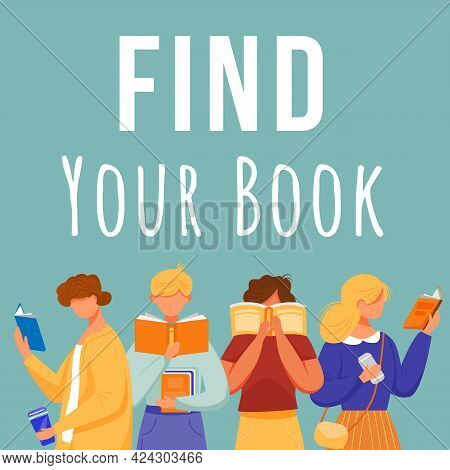 Find Your Book Social Media Post Mockup. Bookcrossing. Bookshop. Advertising Web Banner Design Templ