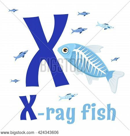 Sea Animals Alphabet. Abc For Children. Letter X