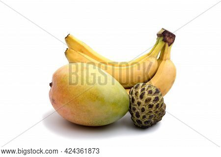 Sugar Apple, Mango And Banana Isolated On The White