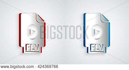 Paper Cut Flv File Document Video File Format. Download Flv Button Icon Isolated On Grey Background.