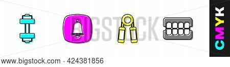 Set Dumbbell, Emergency Phone Call, Sport Expander And False Jaw Icon. Vector
