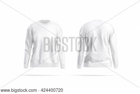 Blank White Women Sweatshirt Mockup, Front And Back View, 3d Rendering. Empty Fleece Or Fabric Sweat