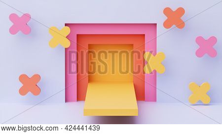 Empty platform for your product. 3D illustration in pastel color palette.