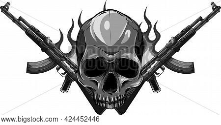 Vector Skull With Machine Guns Kalashnikov Ak-47.