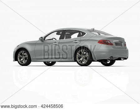 Generic and Brandless Car Isolated on White 3d Illustration, ContemporaryÂ SedanÂ Studio,Â Dealership Automobile Industry, Auto Transport, Infographics Automotive Background, City Vehicle Template