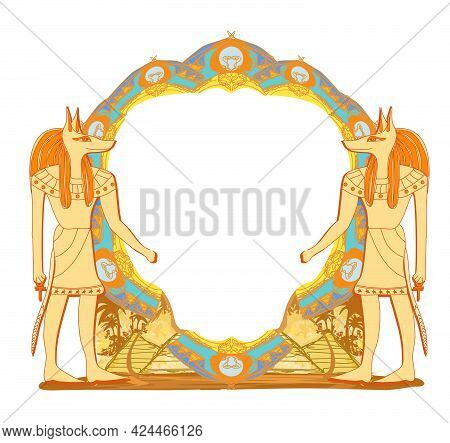 Ancient Egyptian God Anubis - Decorative  Frame , Vector Illustration