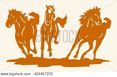 Sketch Of Indian Transportation Animal Horse Silhouette And Outline Editable Illustration