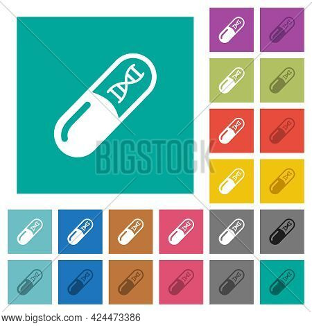 Medicine With Dna Molecule Multi Colored Flat Icons On Plain Square Backgrounds. Included White And 