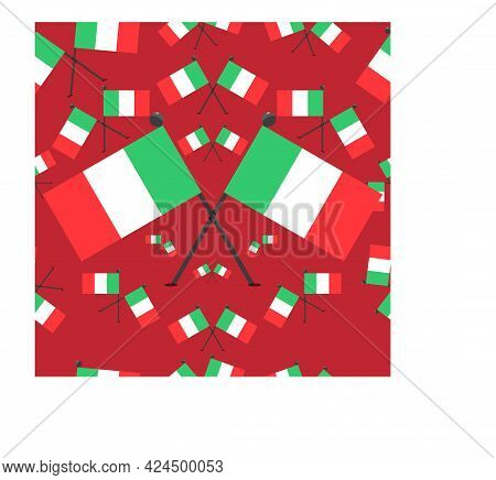 Vector Illustration Of Pattern Italy Flags And Red Colors Background.