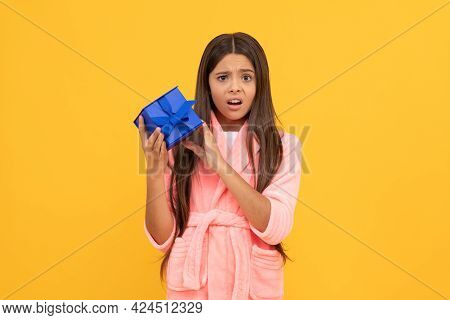 Good Morning. Kid Wear Soft Nightsuit With Gift Box. Child In Cozy Sleepwear. Birthday Present.