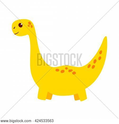 Cute Little Baby Dinosaur Barosaurus. The Vector Illustration Is Isolated On A White Background. Din