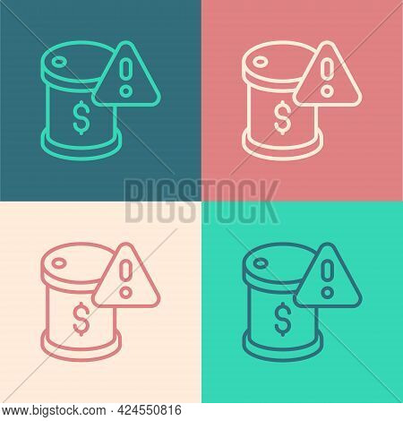 Pop Art Line Drop In Crude Oil Price Icon Isolated On Color Background. Oil Industry Crisis Concept.