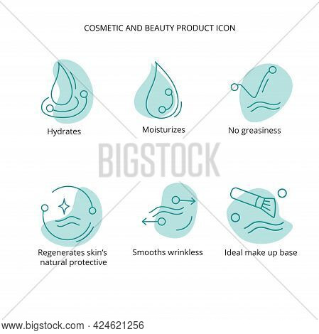Beauty Product Icon Set For Treatment, Cream, Mask, Make Up Cosmetic. For Web, Packaging Design. Vec