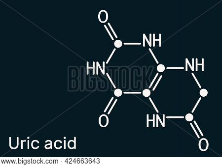 Uric Acid Molecule. It Is Heterocyclic Compound, Crystalline Product Of Protein Metabolism, Found In