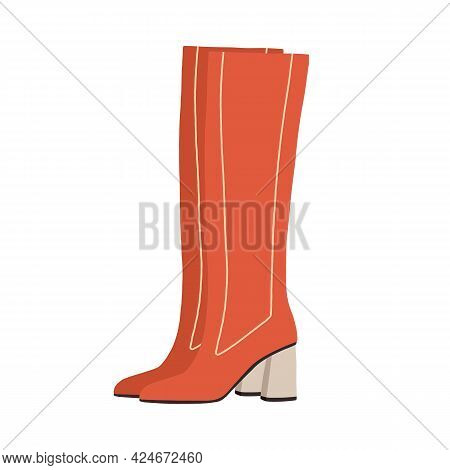 Fashion Women's Block-heeled High Boots. Modern Trendy Footwear From Patent Leather. Colored Flat Ve