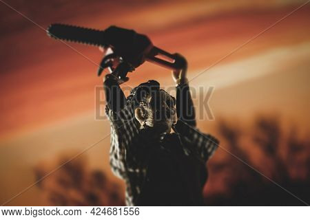 JUNE 23 2021: Scene from Texas Chainsaw Massacre, killer Leatherface hunts victims with his chainsaw  - Mego Corp action figure