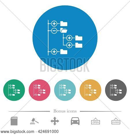 Directory Browser Flat White Icons On Round Color Backgrounds. 6 Bonus Icons Included.