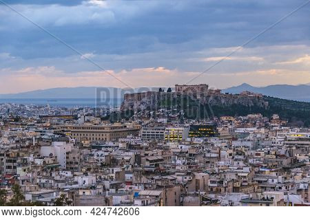 Afternoon Athens Aerial View Cityscape