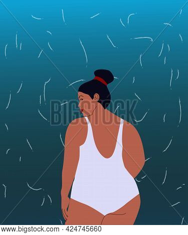 Vector Image Of A Girl In A White Swimsuit On The Background Of The Sea