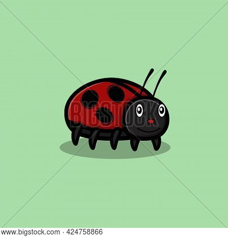 Cute Ladybug Walking Slowly Cartoon Vector Icon Illustration. Animal Icon Concept Isolated Premium V