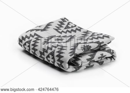 Luxurious Christmas Gift, Woolen Throw Blanket In Pendelton Style On A White Background.
