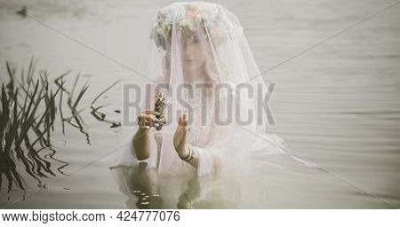 Bride Making Magic Of Candles, Magical Attributes, Herbs And Flowers, Slavic/ Wicca Rituals And Esot