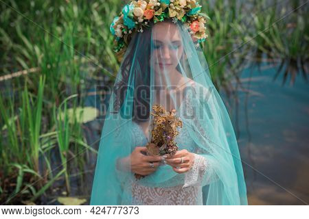 Bride Making Magic Of Candles, Magical Attributes, Herbs And Flowers, Slavic/ Wicca Rituals And Esot