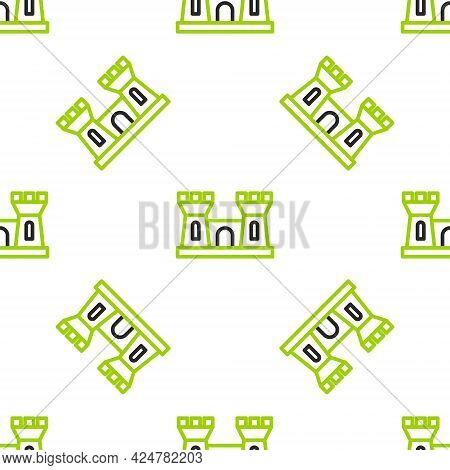 Line Sand Castle Icon Isolated Seamless Pattern On White Background. Vector