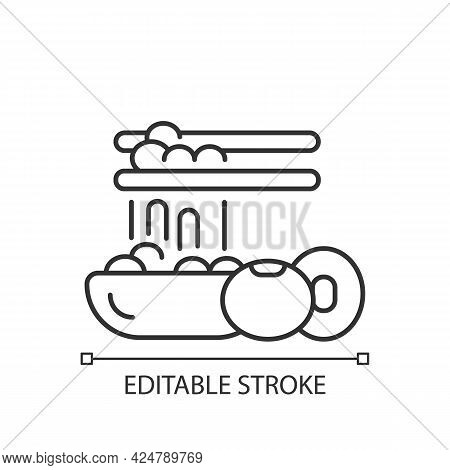 Natto Linear Icon. Traditional Sticky Meals Preparing. Fermented Soybeans. Vegeterian Foods. Thin Li