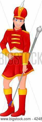 Cute Girl Wearing A Marching Band Leader Costume