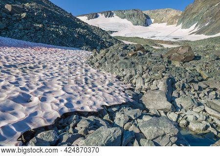 Near The Eternal Glacier Igan On A Sunny Summer Day. Polar Ural, Russia