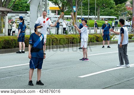 Fuji City, Shizuoka-ken, Japan - June 24, 2021: Tokyo 2020 Olympic Torch Relay In Fuji City, Japan.