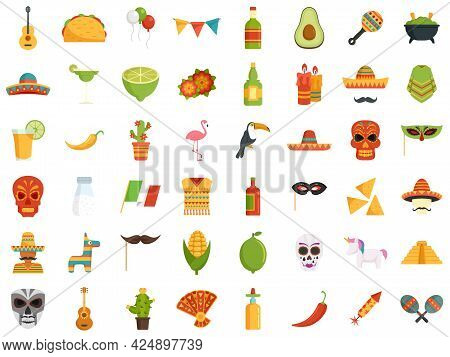 Fiesta Icons Set. Flat Set Of Fiesta Vector Icons Isolated On White Background