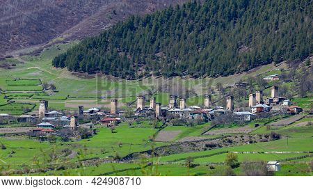Beautiful View From Svaneti, Castles In Old Village. Mestia, Mulakhi, Georgia. Travel