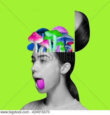 Contemporary Art Collage And Modern Design. Summer Mood. Cocktail Party. Concept Of Idea, Inspiratio