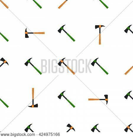 Illustration On Theme Pattern Steel Axes With Wooden Handle, Metal Ax For Hunting. Big Kit Ax Consis