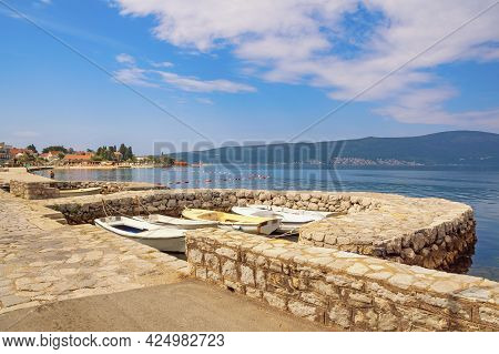 Beautiful Summer Mediterranean Landscape. Montenegro, Adriatic Sea. Coast Of Bay Of Kotor Near Tivat
