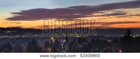 Colorful Sunset Over Portland Oregon Cityscape Panorama